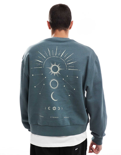 Boxy Oversized Sweatshirt With Back Celestial Print