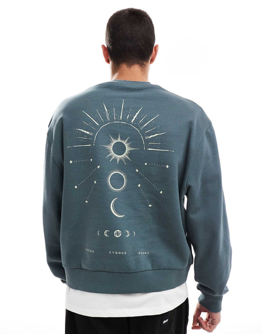 Boxy Oversized Sweatshirt With Back Celestial Print