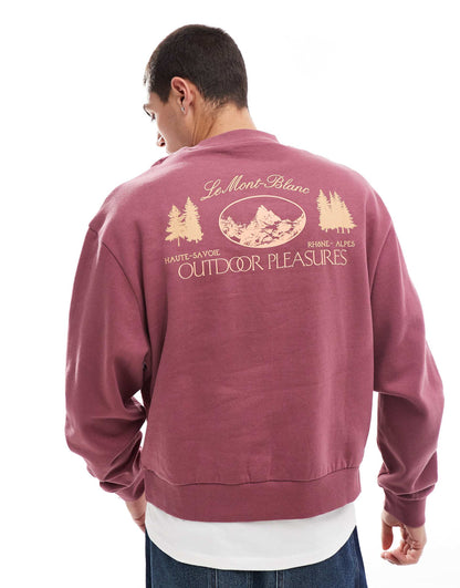 Boxy Oversized Sweatshirt With Mountain Print