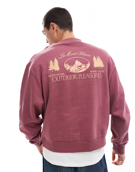 Boxy Oversized Sweatshirt With Mountain Print