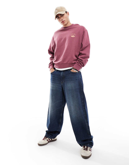 Boxy Oversized Sweatshirt With Mountain Print