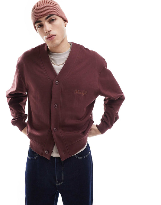 Boxy Oversized Cardigan With Chest Embroidery