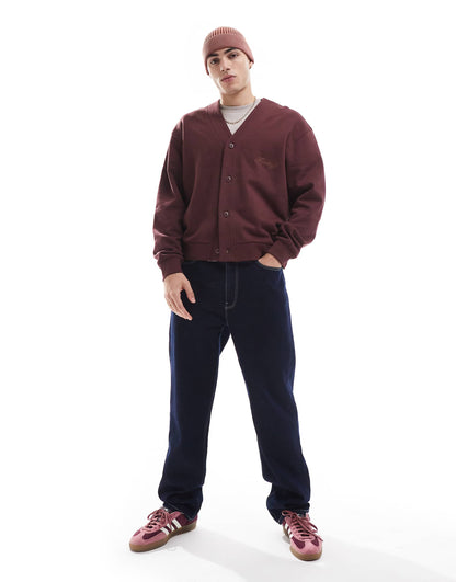 Boxy Oversized Cardigan With Chest Embroidery