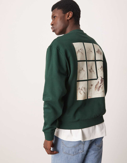 Oversized Sweatshirt With Chest Embroidery And Mountain Back Print