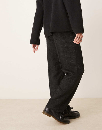 Smart Wide Leg Metallic Boucle Trousers