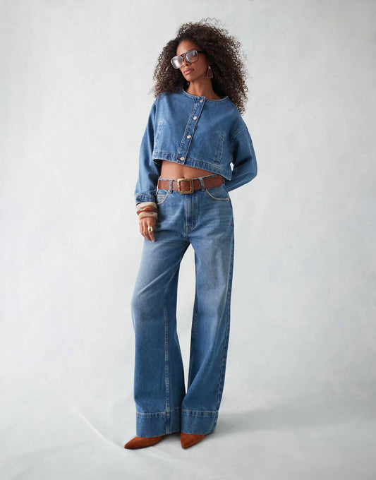 Collarless Denim Jacket