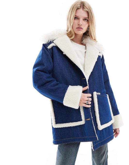 Fleece And Borg Denim Aviator Jacket