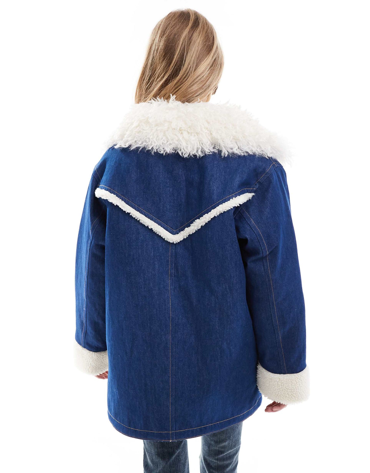 Fleece And Borg Denim Aviator Jacket