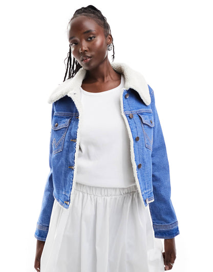 Borg Lined Denim Jacket With Borg Collar