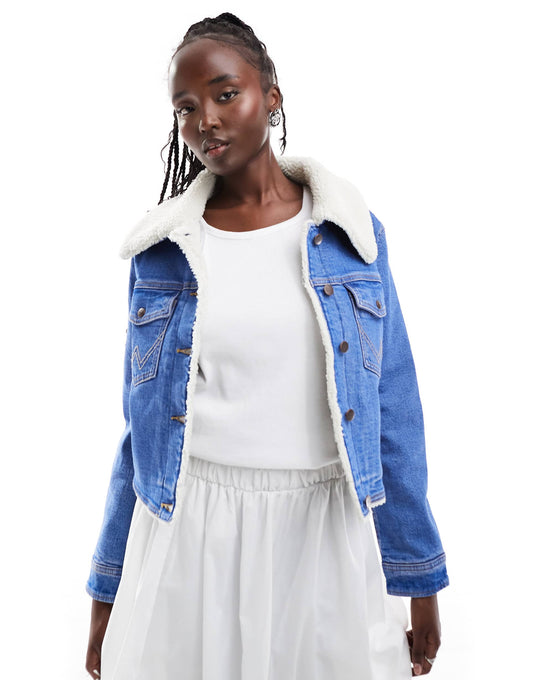 Borg Lined Denim Jacket With Borg Collar