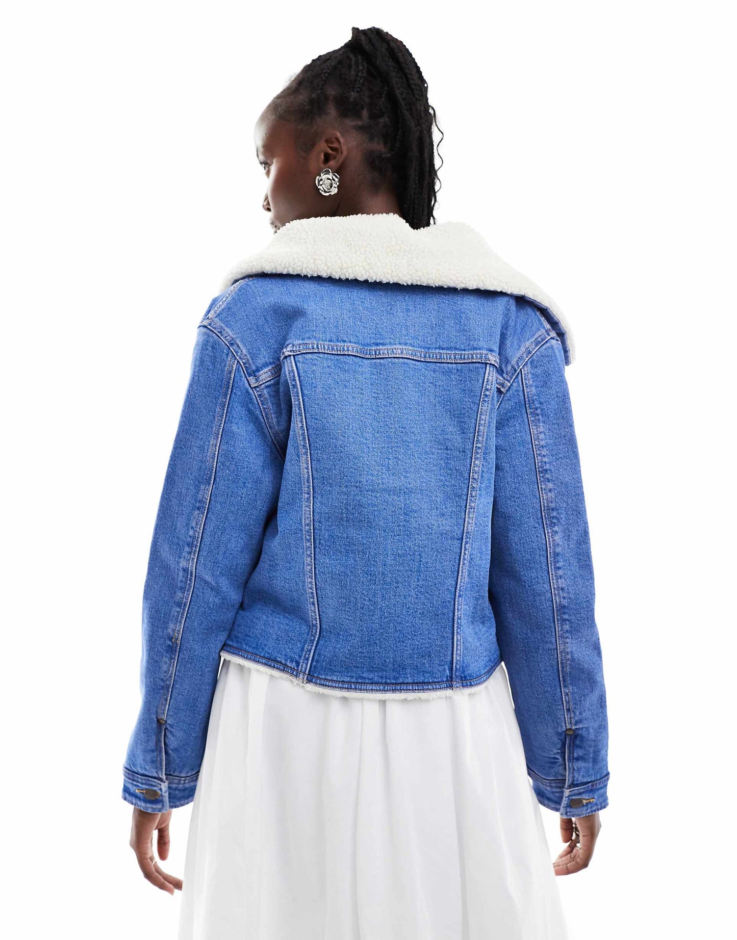 Borg Lined Denim Jacket With Borg Collar