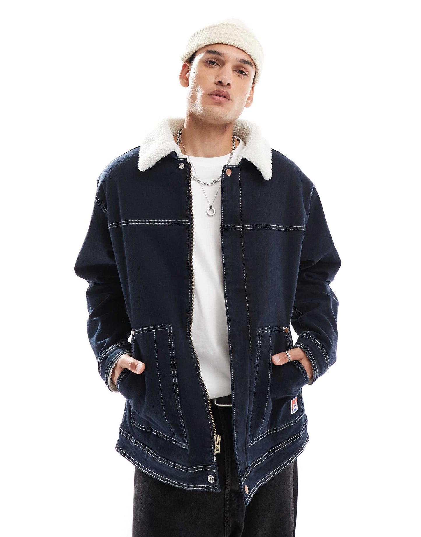 Casey Jones Workwear Borg Sherpa Lined Denim Worker Jacket