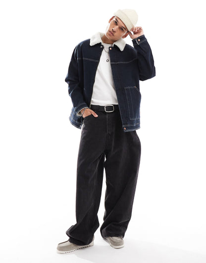 Casey Jones Workwear Borg Sherpa Lined Denim Worker Jacket