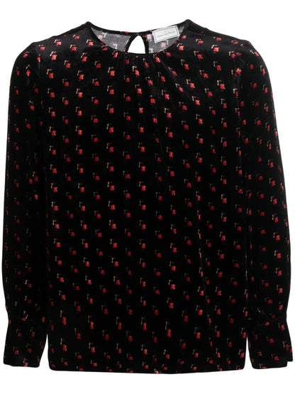 Velour Graphic-Print Blouse