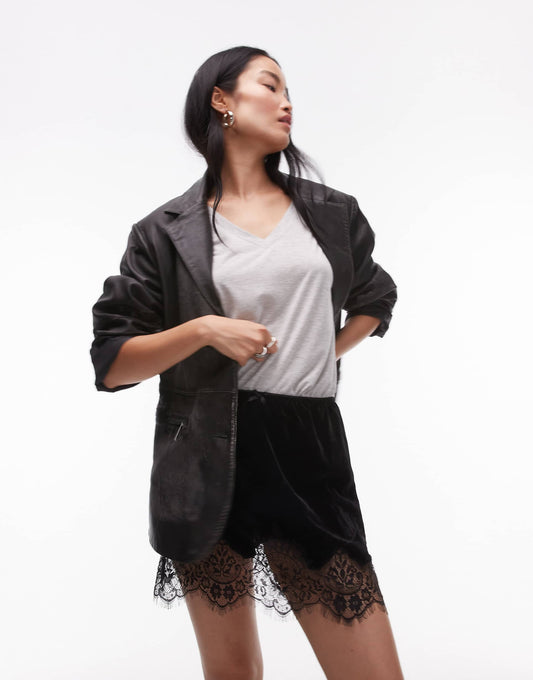 Velvet Mini Skirt With Lace Trim