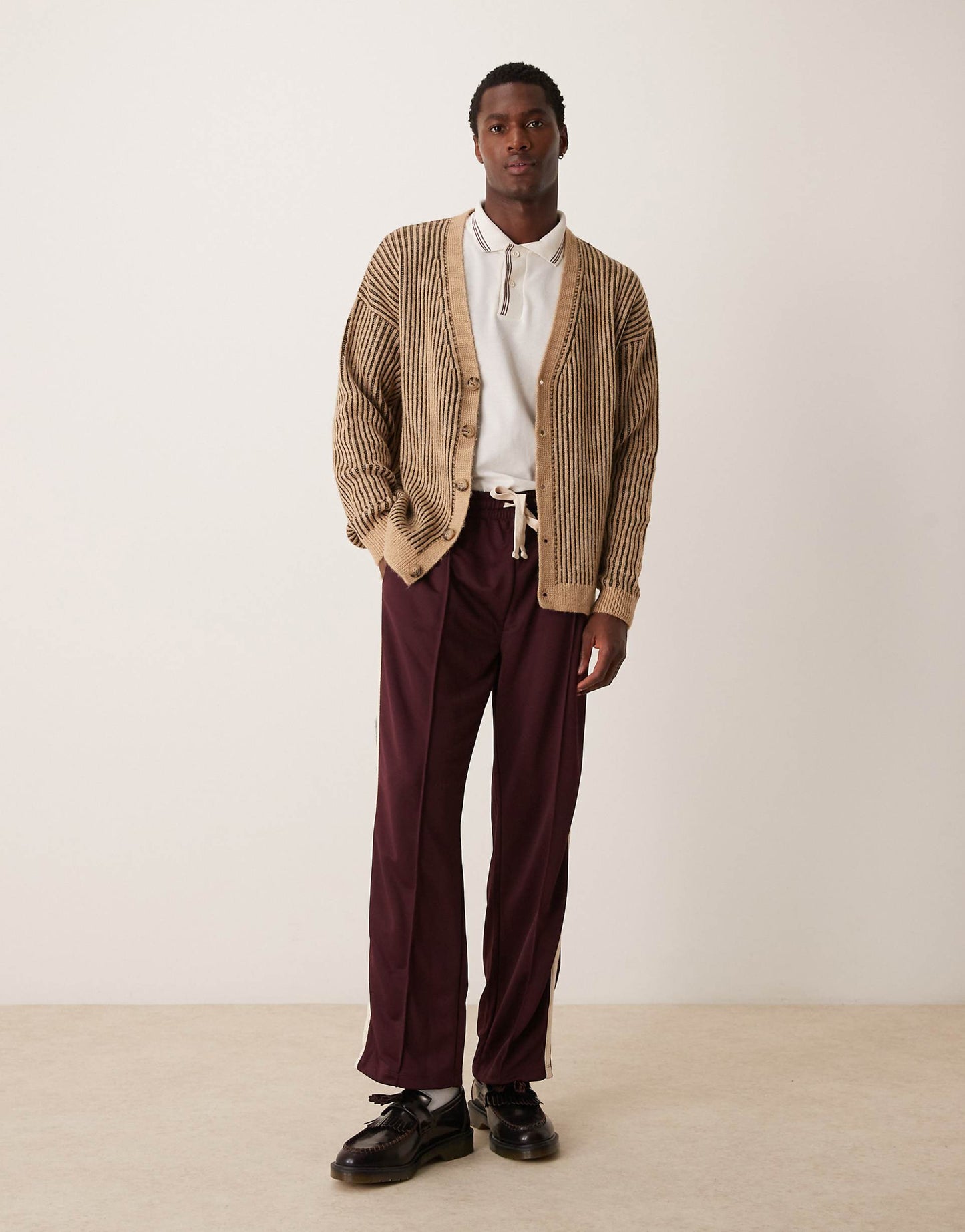 Knitted Relaxed Cardigan With Plated Rib