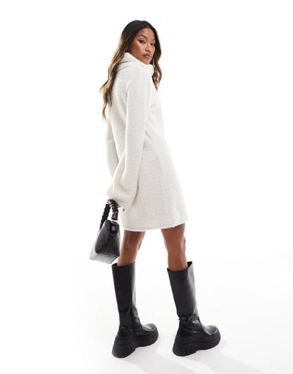 Supersoft Fluffy Roll Neck Mini Jumper Dress
