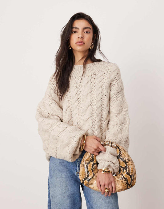 Oversized Chunky Hand Knit Cable Jumper