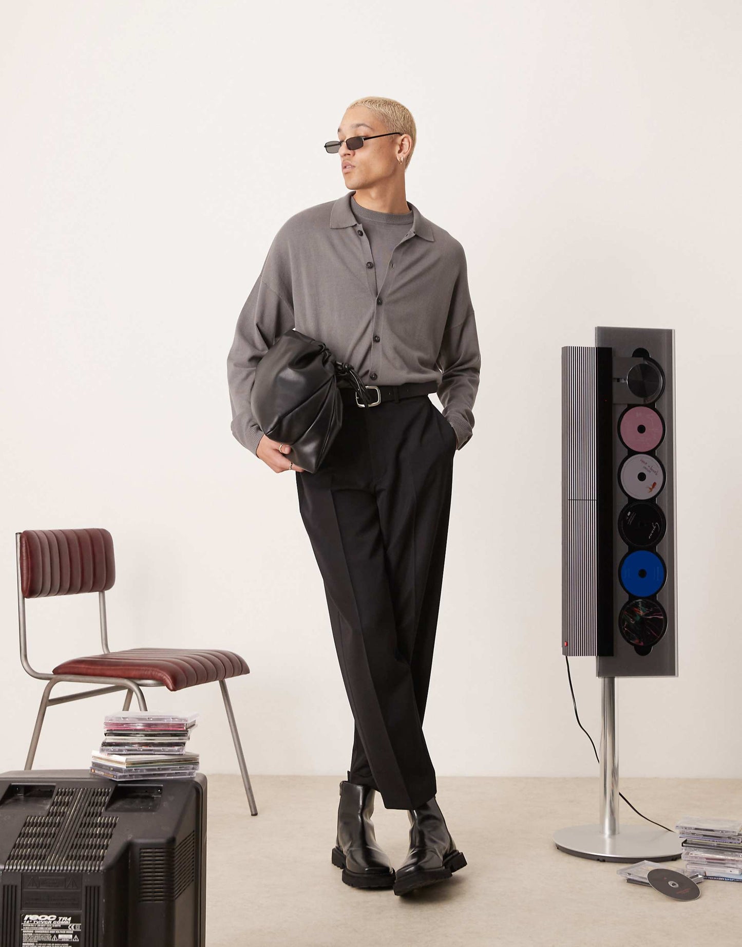 Co-Ord Relaxed Knitted Button Through Long Sleeve Polo