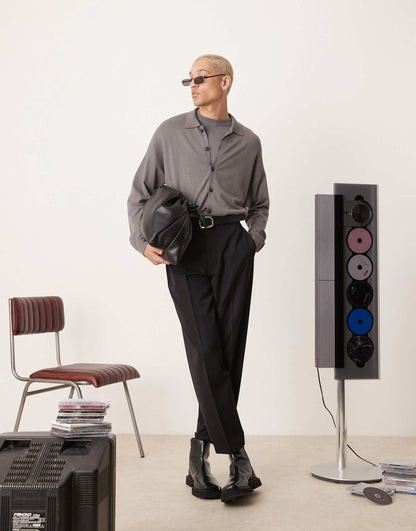 Co-Ord Relaxed Knitted Button Through Long Sleeve Polo