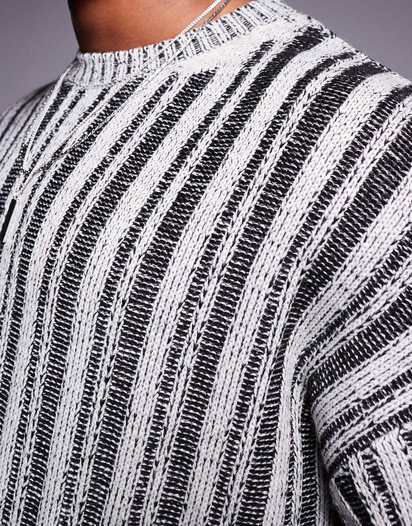 Relaxed Knitted Jumper With Ribbed Stripe