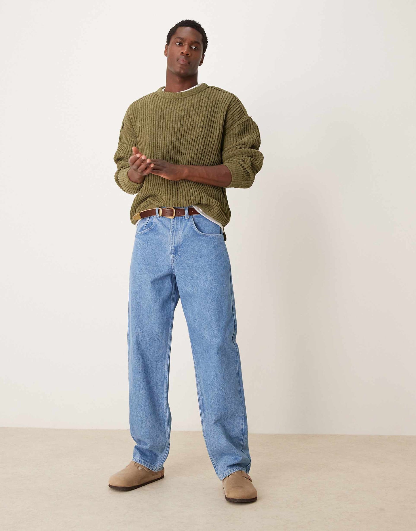 Relaxed Knitted Chenille Crew Neck Rib Jumper