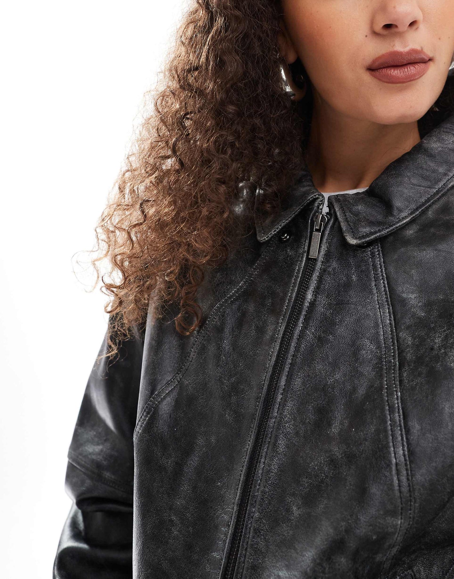 Distressed Leather Bomber Jacket