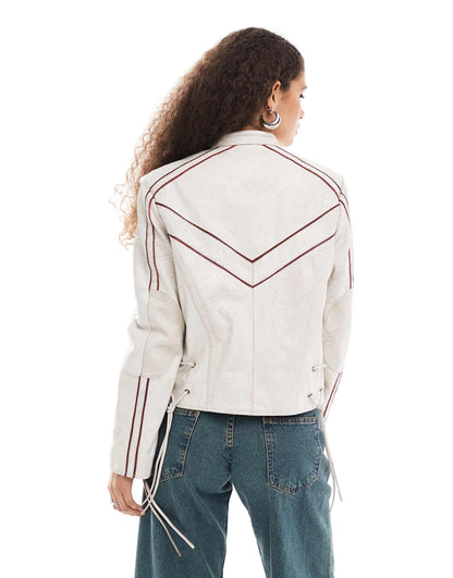 Distressed Leather Tab Collar Motor Jacket