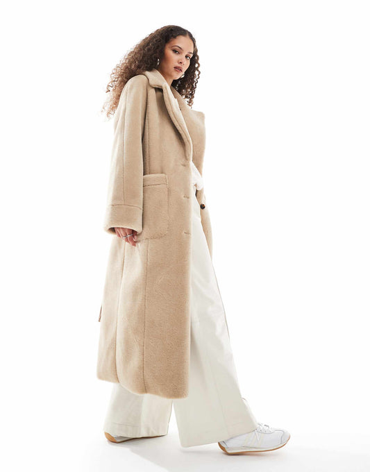 Faux Shearling Belted Maxi Coat