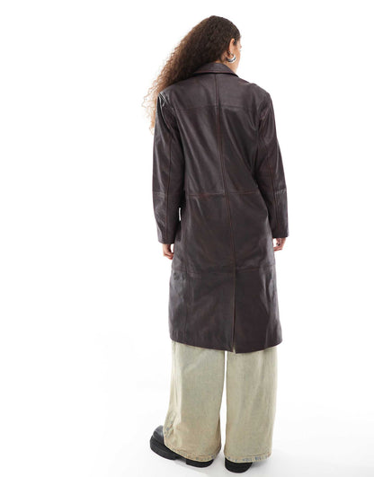 Cracked Effect Leather Overcoat