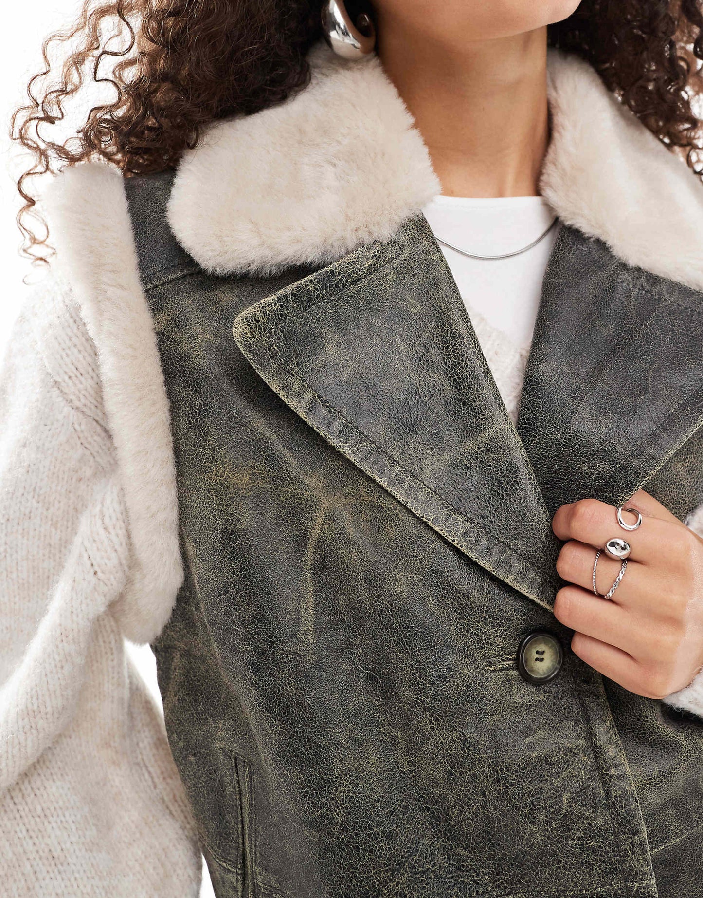 Distressed Leather Biker Gilet