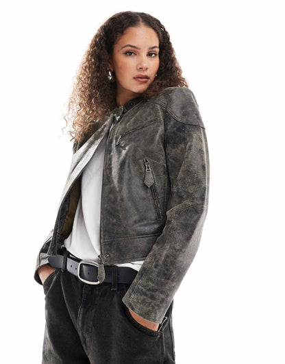 Distressed Leather Motor Jacket
