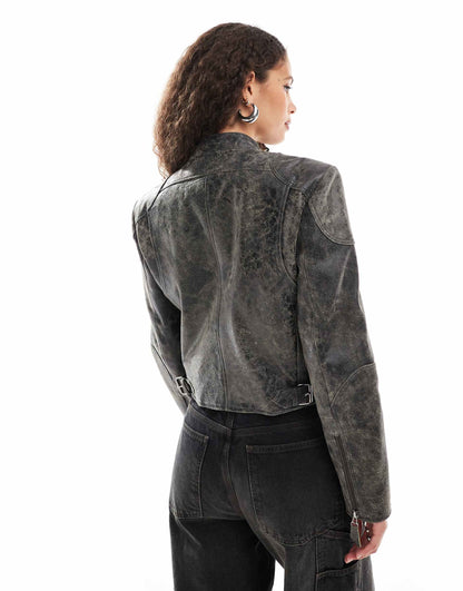Distressed Leather Motor Jacket