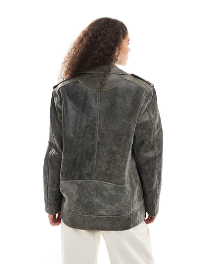 Distressed Longline Biker Jacket