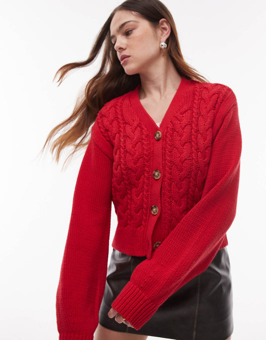 Knitted Chunky Cotton Cable Cardigan