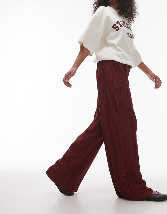Crinkle Plisse Wide Leg Trouser