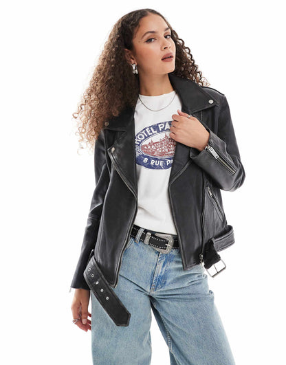 Classic Vintage Effect Leather Jacket
