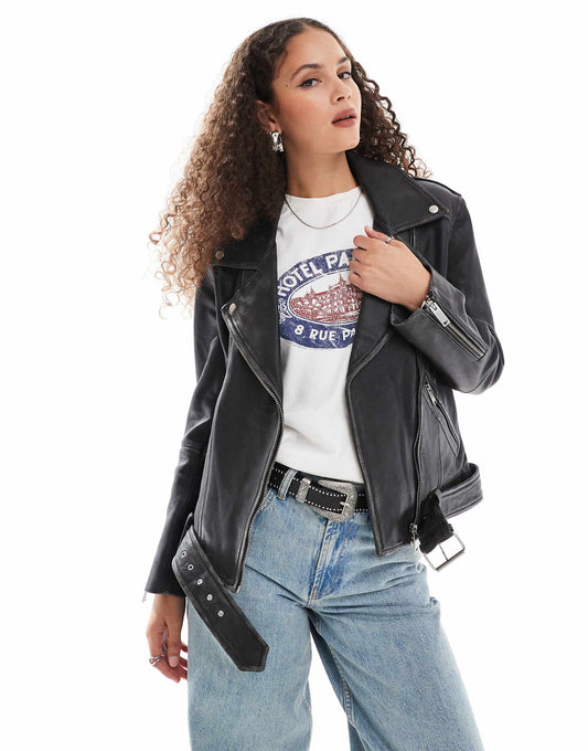 Classic Vintage Effect Leather Jacket