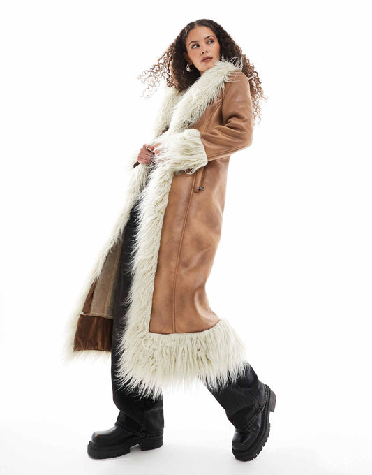 Faux Fur Edged Maxi Coat