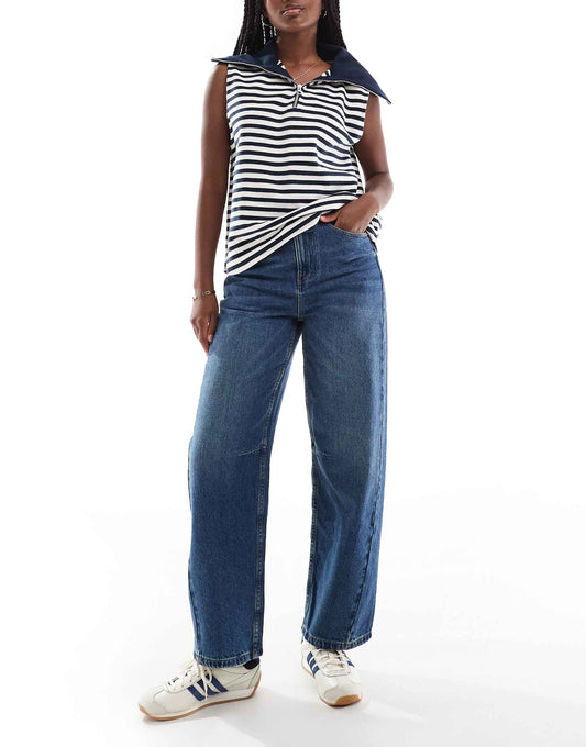 Barrel Leg Jeans With Cinch Waist