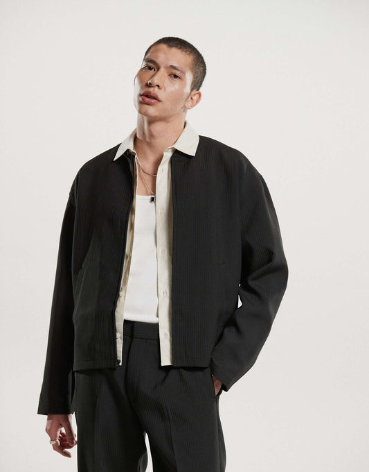 Smart Co-Ord Ribbed Bomber Jacket