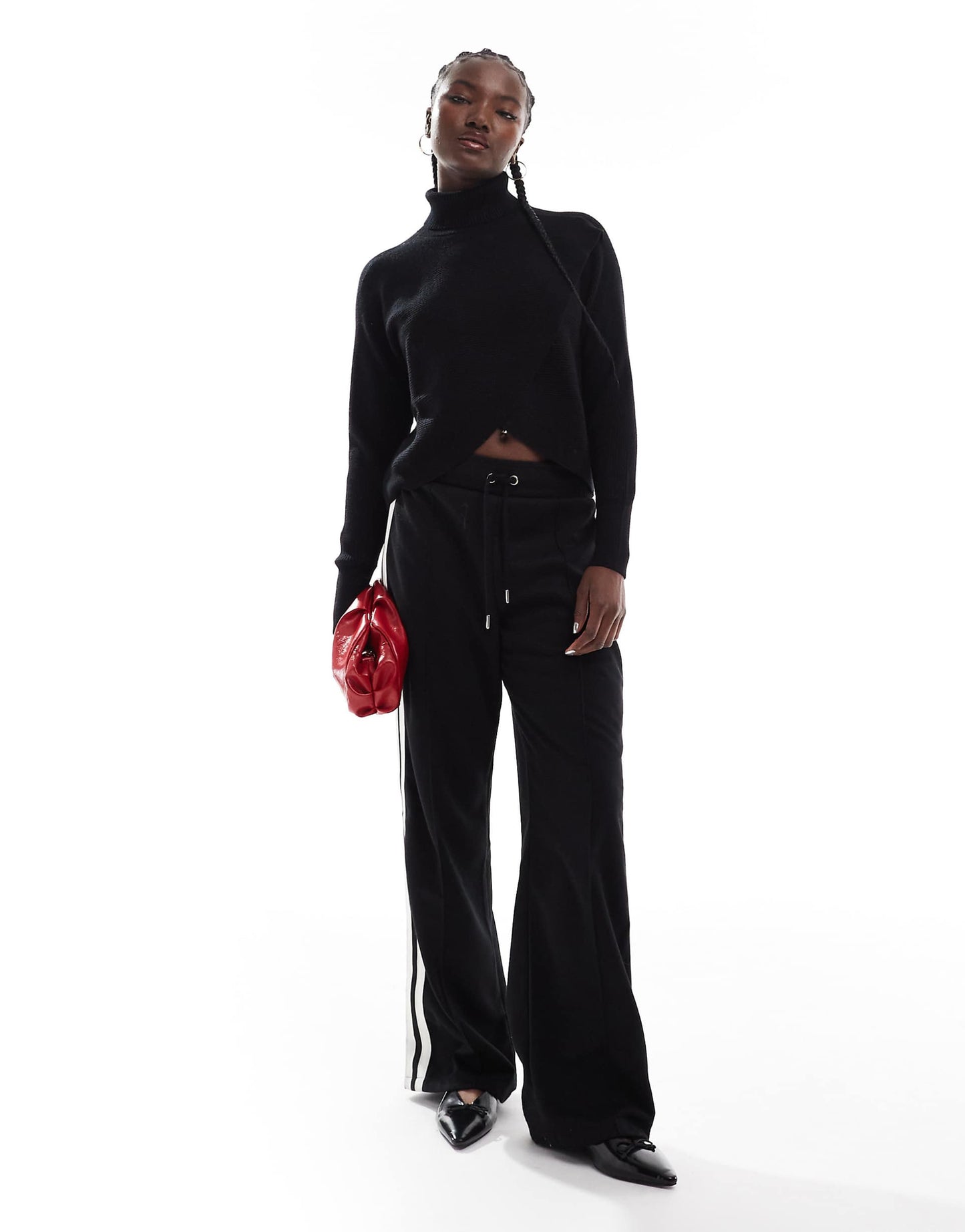 Ribbed Knit Roll Neck Wrap Front Detail Jumper