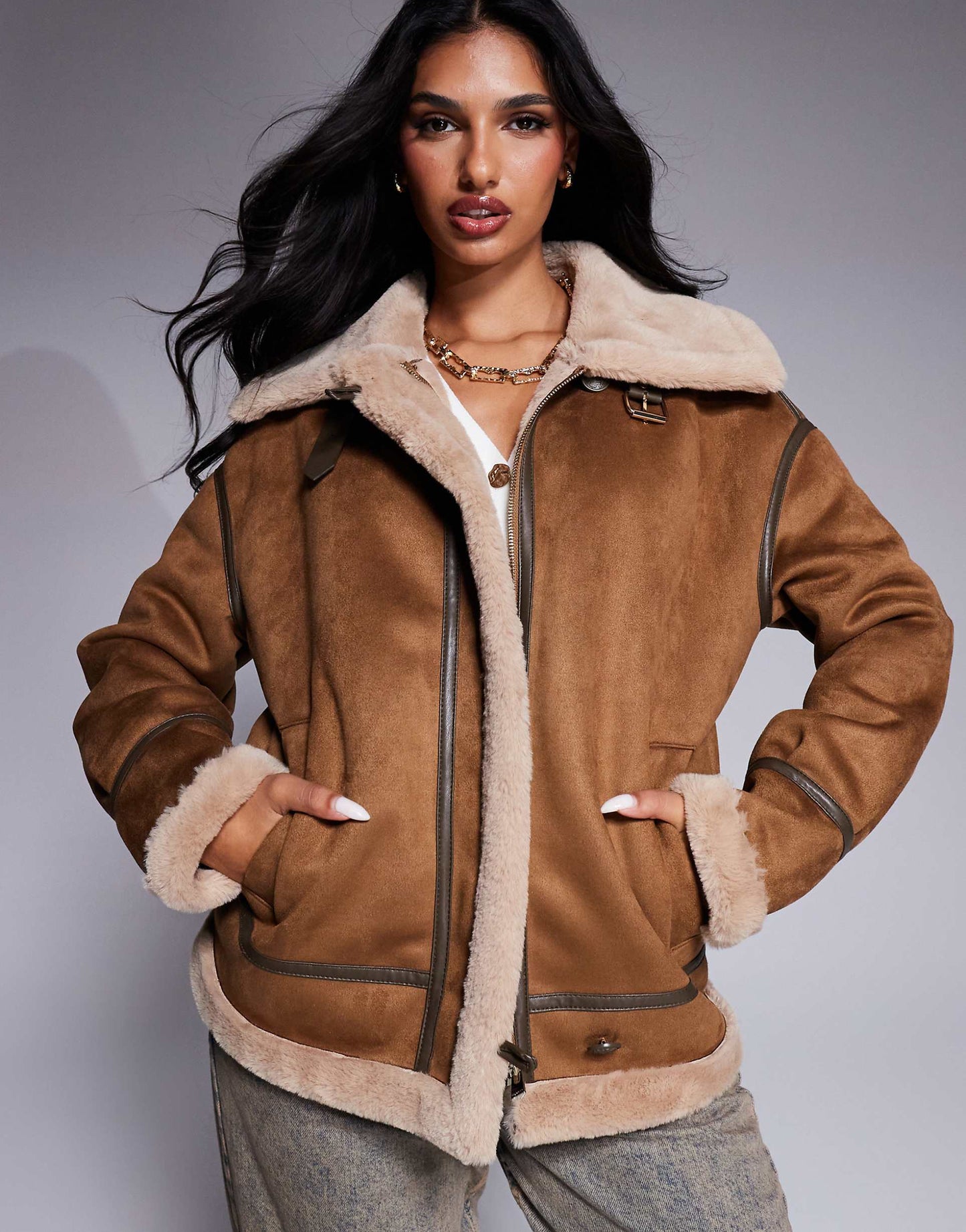 Faux Suede Shearling Jacket