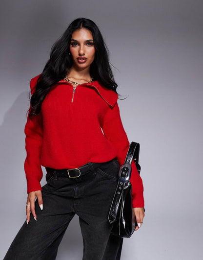 Knit Half Zip Collar Detail Jumper