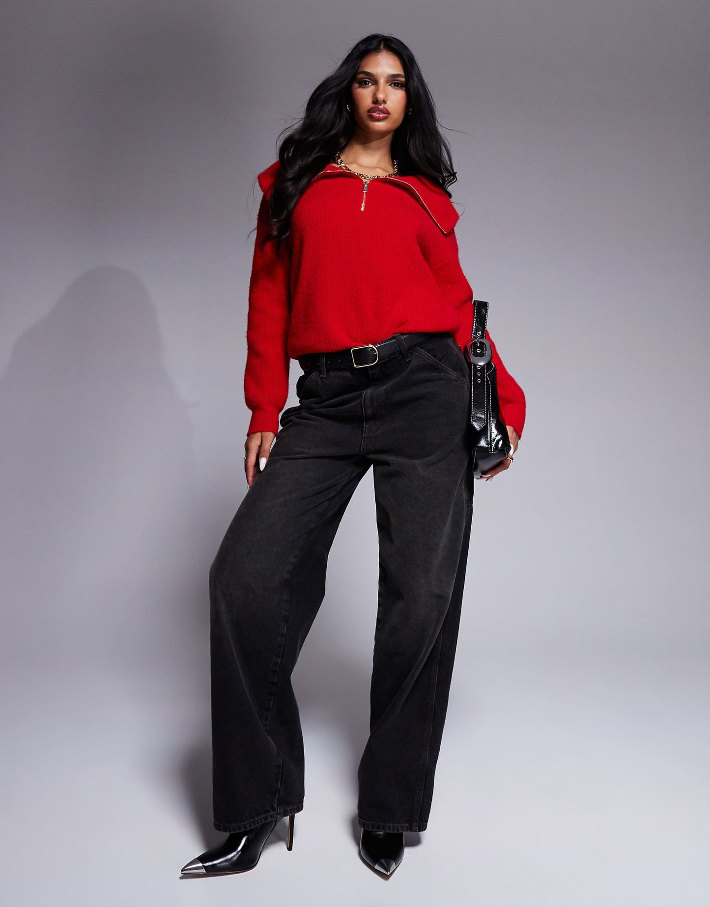 Knit Half Zip Collar Detail Jumper