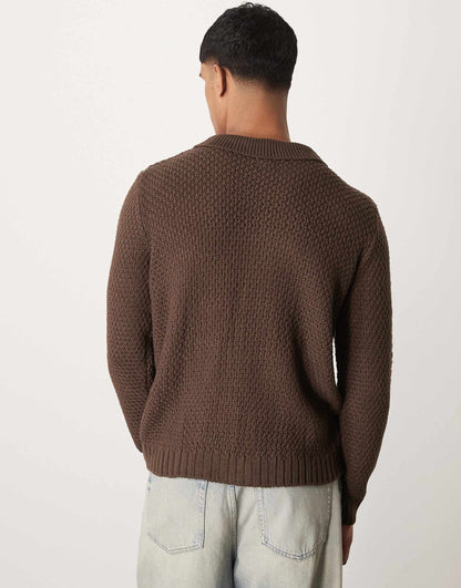 Cable Knitted Cardigan With Collar