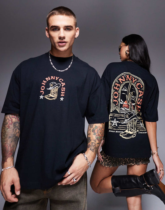 Unisex Oversized License T-Shirt With Johnny Cash Prints