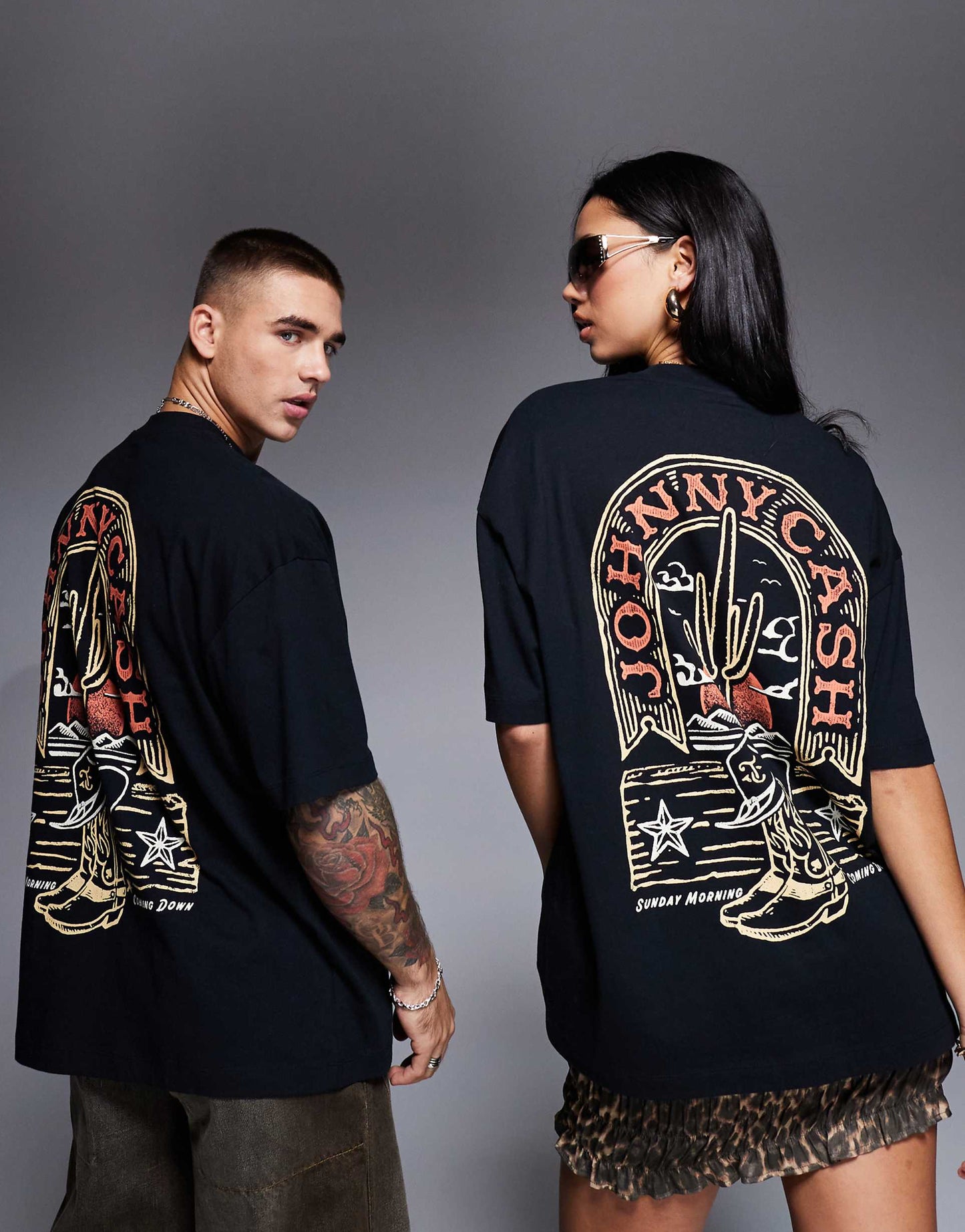 Unisex Oversized License T-Shirt With Johnny Cash Prints