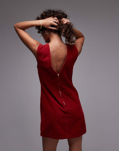 Denim Cord Low Back Mini Dress