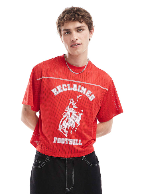 Cropped Boxy Airtex Football T Shirt With Cowboy Print
